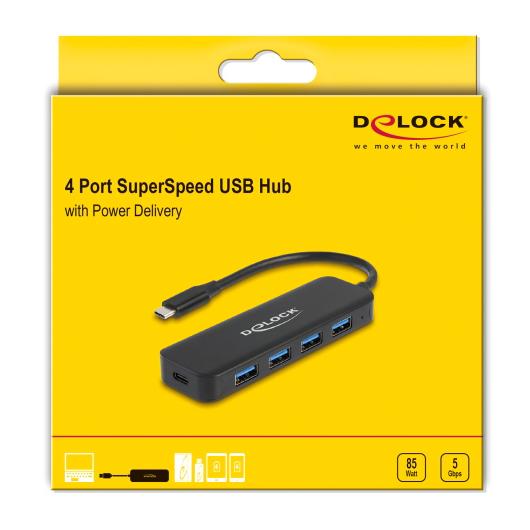 DELOCK USB-C hub 64170, 4x USB 5Gbps, USB-C PD 85W, μαύρο | eLabstore.gr DELOCK USB-C hub 64170, 4x USB 5Gbps, USB-C PD 85W, μαύρο | Συνοδευτικά PC | elabstore.gr