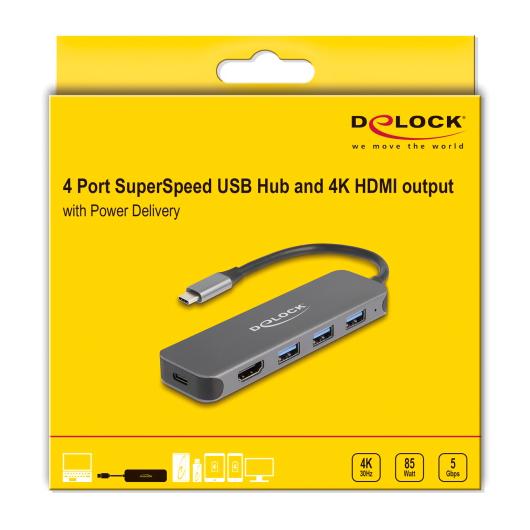 DELOCK USB-C hub 64170, 3x USB 5Gbps, HDMI 4K, USB-C PD 85W, γκρι | eLabstore.gr DELOCK USB-C hub 64170, 3x USB 5Gbps, HDMI 4K, USB-C PD 85W, γκρι | Συνοδευτικά PC | elabstore.gr
