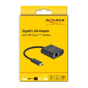 DELOCK αντάπτορας USB Type-C σε ethernet RJ45 66644, 1000Mbps, μαύρο | Δικτυακά | elabstore.gr