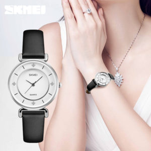 SKMEI γυναικείο ρολόι 1330LSI, με δερμάτινο λουρί, 36mm, 3 ATM, ασημί | Οικιακές & Προσωπικές Συσκευές | elabstore.gr