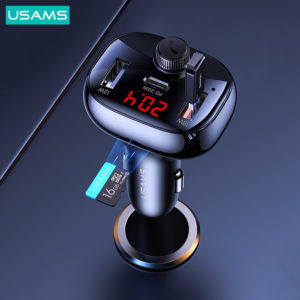 USAMS FM transmitter CC143, 2x USB/USB-C/micro SD, BT, οθόνη, 50W, μαύρο | Gadgets - Αξεσουάρ | elabstore.gr