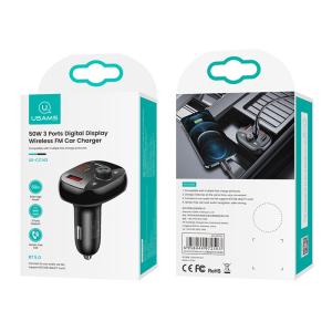 USAMS FM transmitter CC143, 2x USB/USB-C/micro SD, BT, οθόνη, 50W, μαύρο | Gadgets - Αξεσουάρ | elabstore.gr