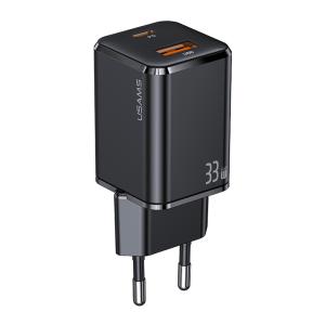 USAMS φορτιστής τοίχου CC144, USB-C & USB, PD & QC, 33W, μαύρος | Αξεσουάρ κινητών | elabstore.gr