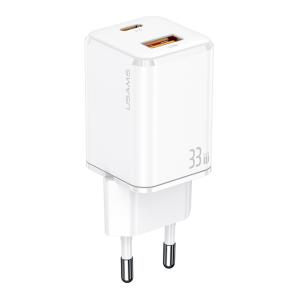 USAMS φορτιστής τοίχου CC144, USB-C & USB, PD & QC, 33W, λευκός | Αξεσουάρ κινητών | elabstore.gr