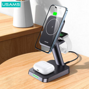 USAMS ασύρματος φορτιστής CC150, 3 σε 1, μαγνητικός, 20W, μαύρος | Αξεσουάρ κινητών | elabstore.gr