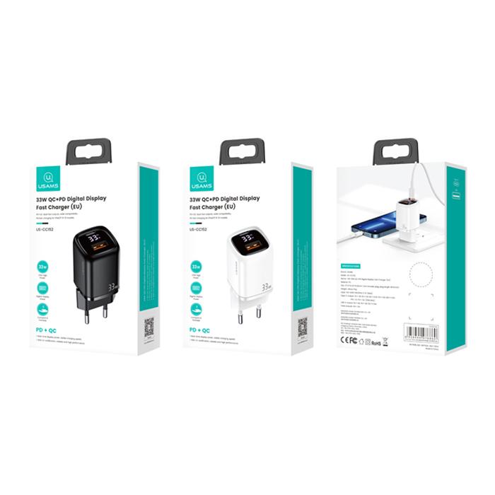 USAMS φορτιστής τοίχου CC152 με οθόνη, USB-C & USB, PD & QC, 33W, μαύρος | eLabstore.gr USAMS φορτιστής τοίχου CC152 με οθόνη, USB-C & USB, PD & QC, 33W, μαύρος | Αξεσουάρ κινητών | elabstore.gr