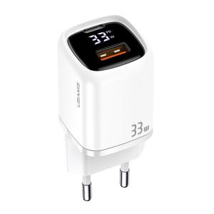 USAMS φορτιστής τοίχου CC152 με οθόνη, USB-C & USB, PD & QC, 33W, λευκός | Αξεσουάρ κινητών | elabstore.gr