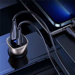 USAMS φορτιστής αυτοκινήτου CC155 με οθόνη, USB & USB-C, 72W, μπλε | Αξεσουάρ κινητών | elabstore.gr