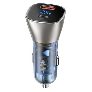 USAMS φορτιστής αυτοκινήτου CC155 με οθόνη, USB & USB-C, 72W, μπλε | Αξεσουάρ κινητών | elabstore.gr