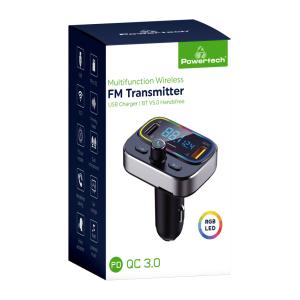 POWERTECH FM Transmitter PT-999 με οθόνη, RGB, QC3.0, Bluetooth, μαύρος | Gadgets - Αξεσουάρ | elabstore.gr