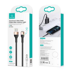 USAMS καλώδιο Lightning σε USB SJ534 με φωτισμό, 2.4A, 1.2m, χρυσό | Αξεσουάρ κινητών | elabstore.gr