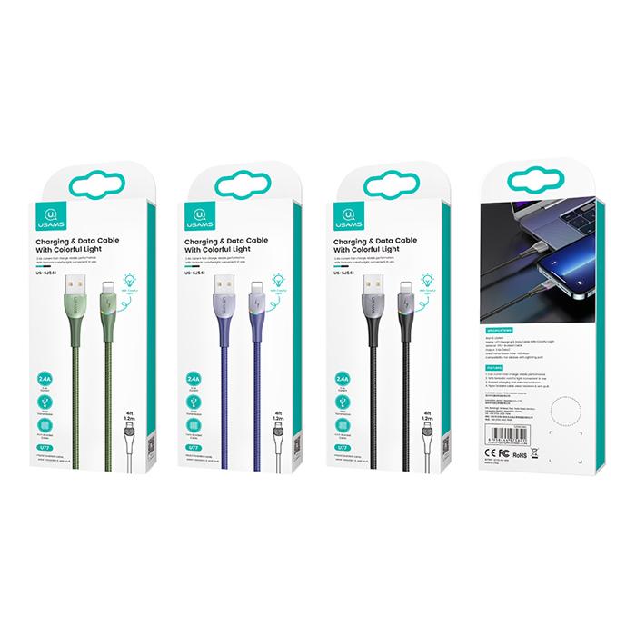 USAMS καλώδιο Lightning σε USB SJ541 με RGB φωτισμό, 2.4A, 1.2m, μαύρο | eLabstore.gr USAMS καλώδιο Lightning σε USB SJ541 με RGB φωτισμό, 2.4A, 1.2m, μαύρο | Αξεσουάρ κινητών | elabstore.gr