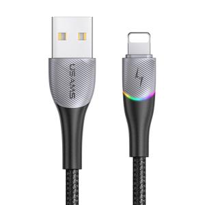 USAMS καλώδιο Lightning σε USB SJ541 με RGB φωτισμό, 2.4A, 1.2m, μαύρο | Αξεσουάρ κινητών | elabstore.gr