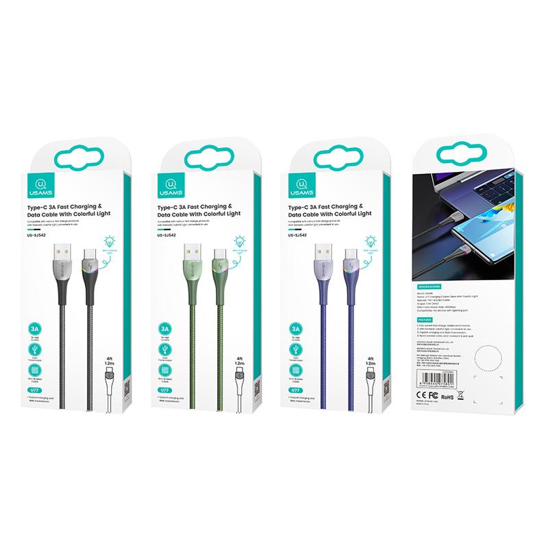 USAMS καλώδιο USB-C σε USB SJ542 με RGB φωτισμό, 3A, 1.2m, μαύρο | eLabstore.gr USAMS καλώδιο USB-C σε USB SJ542 με RGB φωτισμό, 3A, 1.2m, μαύρο | Αξεσουάρ κινητών | elabstore.gr