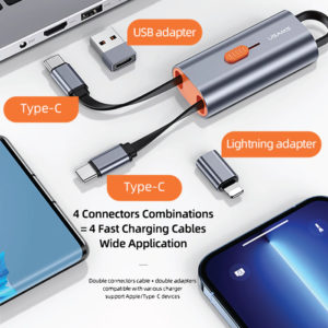 USAMS αντάπτορας USB-C σε USB-C/USB/Lightning SJ560, 60W PD, 0.3m, γκρι | Αξεσουάρ κινητών | elabstore.gr