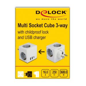DELOCK αντάπτορας ρεύματος 11496, 3x schuko, USB-C & 2x USB, 16A, λευκός | Τροφοδοσία Ρεύματος | elabstore.gr