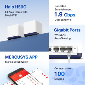 MERCUSYS Mesh Wi-Fi System Halo H50G, 1.9Gbps Dual Band, 3τμχ, Ver. 1.0 | Δικτυακά | elabstore.gr