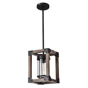 POWERTECH φωτιστικό οροφής HLL-0055, E27, 25x18cm, μέταλλο & ξύλο, μαύρο | Φωτισμός | elabstore.gr