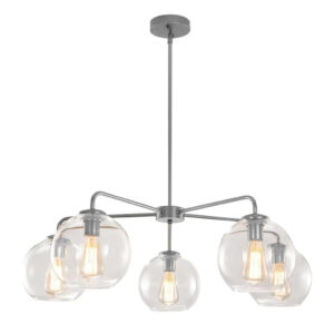 POWERTECH φωτιστικό οροφής HLL-0056, 5x E27, 80cm, μεταλλικό, ασημί | Φωτισμός | elabstore.gr