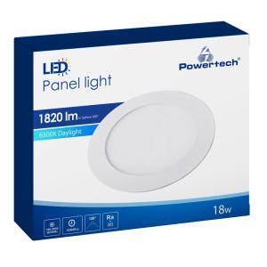 POWERTECH LED panel PAN-0001 χωνευτό, 18W, Φ22.5cm, 6500K, 1820lm, λευκό | Φωτισμός | elabstore.gr