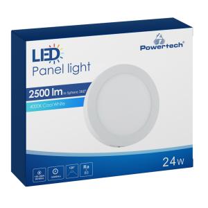 POWERTECH LED panel PAN-0003, 24W, Φ 28.5cm, 4000K, 2500lm, λευκό | Φωτισμός | elabstore.gr