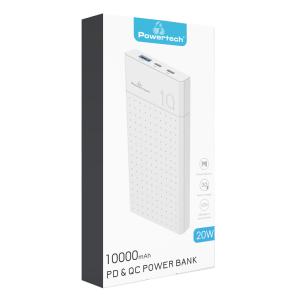 POWERTECH power bank PT-1002 10000mAh, 2x output, PD 20W & QC 18W, λευκό | Αξεσουάρ κινητών | elabstore.gr