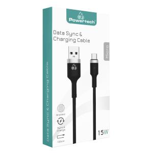 POWERTECH καλώδιο USB σε Micro USB metal PTR-0094, 15W 3A, 1m, μαύρο | Αξεσουάρ κινητών | elabstore.gr