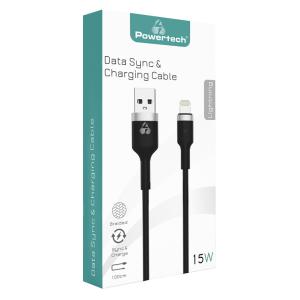 POWERTECH καλώδιο USB σε Lightning metal PTR-0095, 15W 3A, 1m, μαύρο | Αξεσουάρ κινητών | elabstore.gr