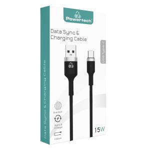POWERTECH καλώδιο USB σε USB-C metal PTR-0096, 15W 3A, 1m, μαύρο | Αξεσουάρ κινητών | elabstore.gr