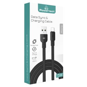POWERTECH καλώδιο USB σε Micro USB armor PTR-0097, 15W 3A, 1m, μαύρο | Αξεσουάρ κινητών | elabstore.gr