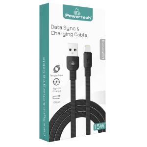 POWERTECH καλώδιο USB σε Lightning armor PTR-0099, 15W 3A, 1m, μαύρο | Αξεσουάρ κινητών | elabstore.gr