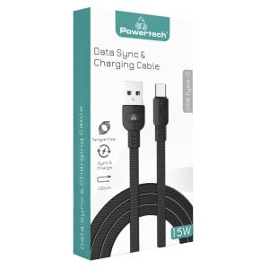 POWERTECH καλώδιο USB σε USB-C armor PTR-0101, 15W 3A, 1m, μαύρο | Αξεσουάρ κινητών | elabstore.gr