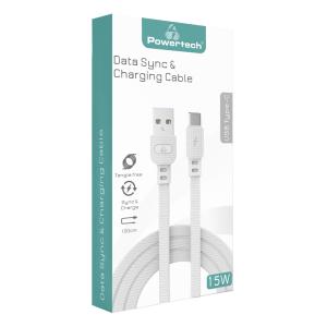 POWERTECH καλώδιο USB σε USB-C armor PTR-0102, 15W 3A, 1m, λευκό | Αξεσουάρ κινητών | elabstore.gr