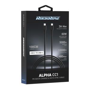ROCKROSE καλώδιο USB-C Alpha CC1, 3A 60W, 1m, μαύρο | Αξεσουάρ κινητών | elabstore.gr