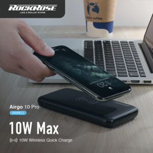 ROCKROSE power bank RRPB12, 10000mAh, 3x output & wireless, 18W, μαύρο | Αξεσουάρ κινητών | elabstore.gr