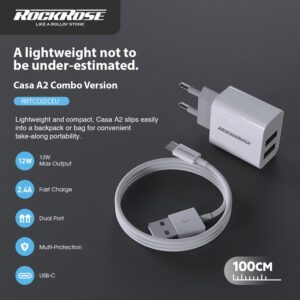 ROCKROSE φορτιστής τοίχου RRTCC02CEU, καλώδιο USB-C, 2x USB 12W, λευκός | Αξεσουάρ κινητών | elabstore.gr