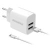 ROCKROSE φορτιστής τοίχου RRTCC02CEU, καλώδιο USB-C, 2x USB 12W, λευκός | Αξεσουάρ κινητών | elabstore.gr