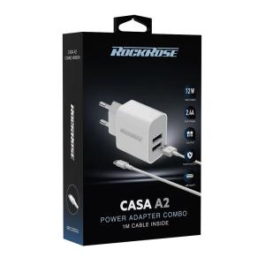 ROCKROSE φορτιστής τοίχου RRTCC02CEU, καλώδιο USB-C, 2x USB 12W, λευκός | Αξεσουάρ κινητών | elabstore.gr