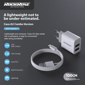 ROCKROSE φορτιστής τοίχου RRTCC02LEU καλώδιο Lightning, 2xUSB 12W, λευκό | Αξεσουάρ κινητών | elabstore.gr