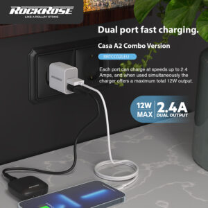 ROCKROSE φορτιστής τοίχου RRTCC02LEU καλώδιο Lightning, 2xUSB 12W, λευκό | Αξεσουάρ κινητών | elabstore.gr