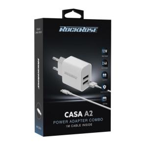 ROCKROSE φορτιστής τοίχου RRTCC02LEU καλώδιο Lightning, 2xUSB 12W, λευκό | Αξεσουάρ κινητών | elabstore.gr