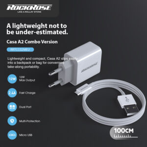 ROCKROSE φορτιστής τοίχου RRTCC02MEU, καλώδιο Micro, 2x USB 12W, λευκός | Αξεσουάρ κινητών | elabstore.gr