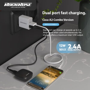 ROCKROSE φορτιστής τοίχου RRTCC02MEU, καλώδιο Micro, 2x USB 12W, λευκός | Αξεσουάρ κινητών | elabstore.gr