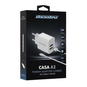 ROCKROSE φορτιστής τοίχου RRTCC02MEU, καλώδιο Micro, 2x USB 12W, λευκός | Αξεσουάρ κινητών | elabstore.gr