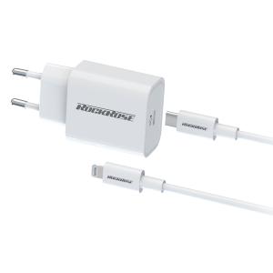 ROCKROSE φορτιστής τοίχου RRTCC04EU, καλώδιο Lightning, USB-C 20W, λευκό | Αξεσουάρ κινητών | elabstore.gr
