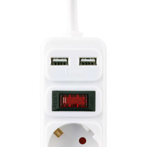 Πολύπριζα 5θ+2USB 3.5A Με Διακόπτη 1.5M,3g1,5 με προστασία λευκό LS-52US15W LIME | Ηλεκτρολογικά | elabstore.gr