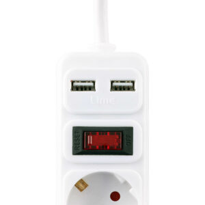 Πολύπριζα 5θ+2USB 3.5A Με Διακόπτη 3M,3g1,5 με προστασία λευκό LS-52US30W LIME | Ηλεκτρολογικά | elabstore.gr