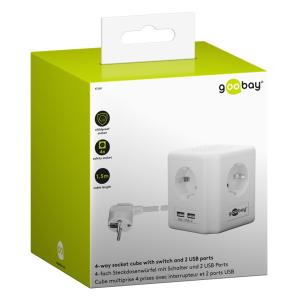 GOOBAY πολύπριζο 41268, 4x schuko 16A, 2x USB 2.1A, 1.5m, λευκό | Τροφοδοσία Ρεύματος | elabstore.gr