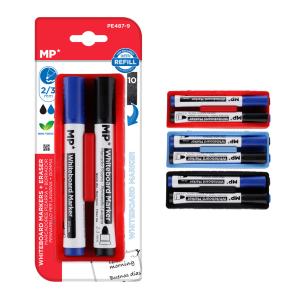 MP μαρκαδόροι & σφουγγάρι ασπροπίνακα PE487-9, 2/3mm μαύρος & μπλε, 2τμχ | Αναλώσιμα - Είδη Γραφείου | elabstore.gr