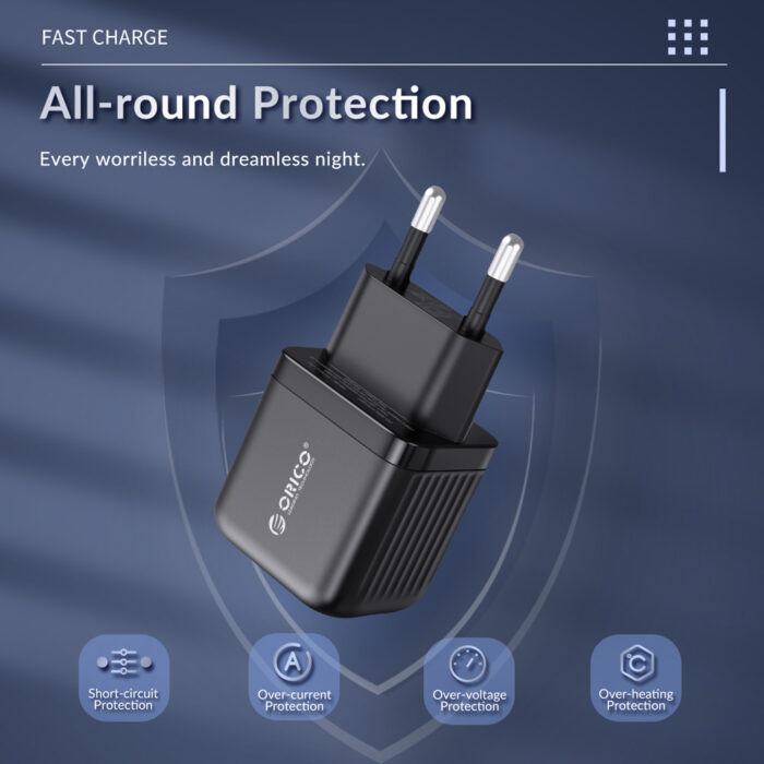 ORICO φορτιστής τοίχου PT30-C, USB Τype-C, PD QC 3.0, 30W, μαύρος | Αξεσουάρ κινητών | elabstore.gr